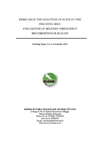 Image of Bring Back The Solution of Aceh to the Peaceful Way: Evaluation of Military Emergency Implementation in Aceh